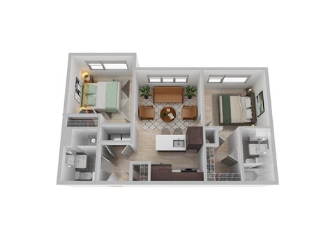 Floor plan for 2 beds, 2 baths, 841 sqft